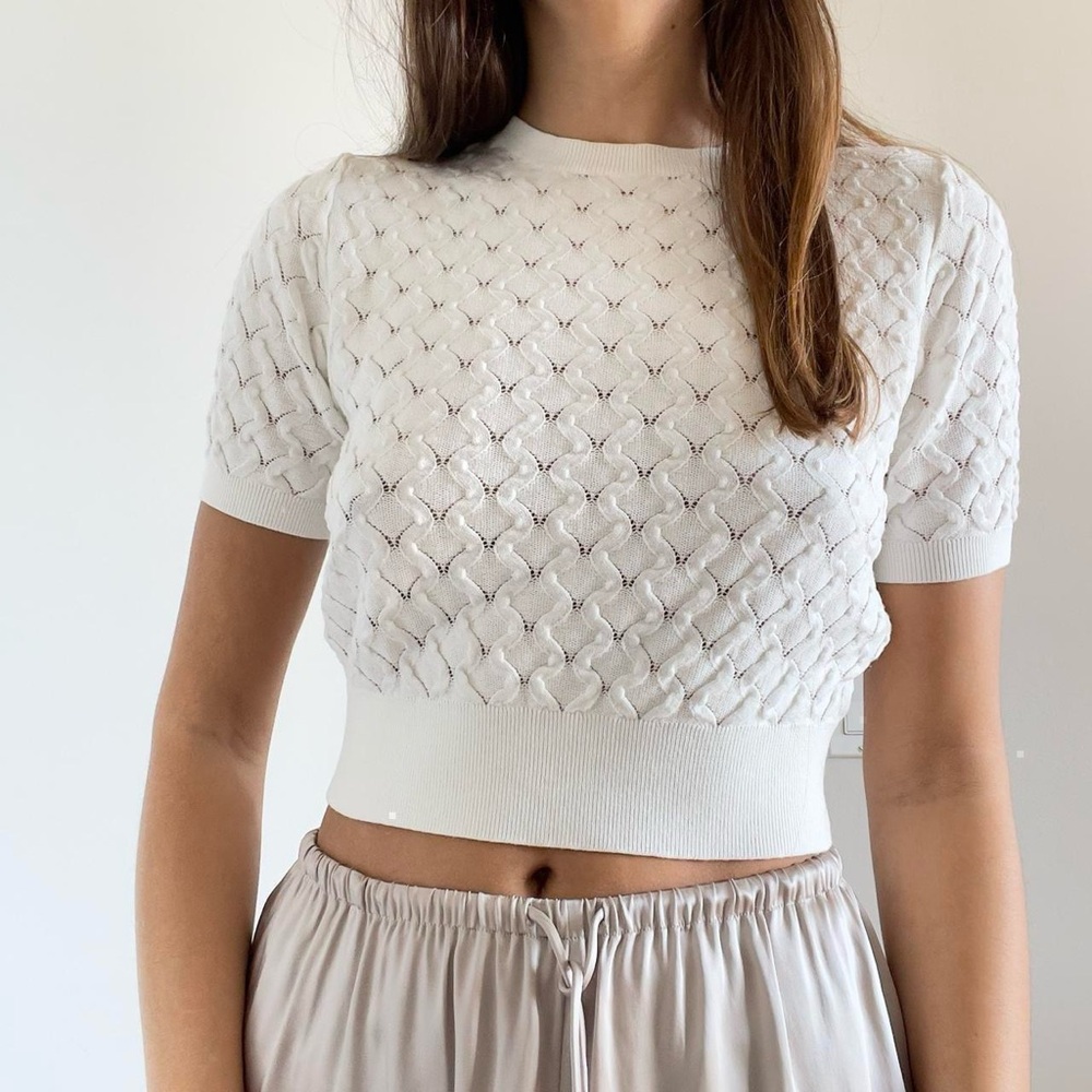 Amanda Uprichard | "Euclid" white knit short sleeve top | Size M